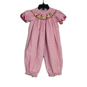 Secret Wishes Red Checked Plaid Ladybug Embroidered Romper Baby Girl 9M